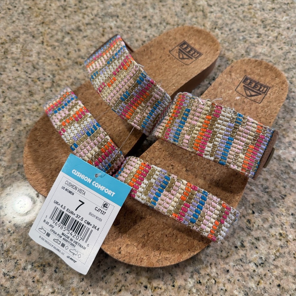 Reef Multicolor Woven Double-Strap Cork Slide Sandals